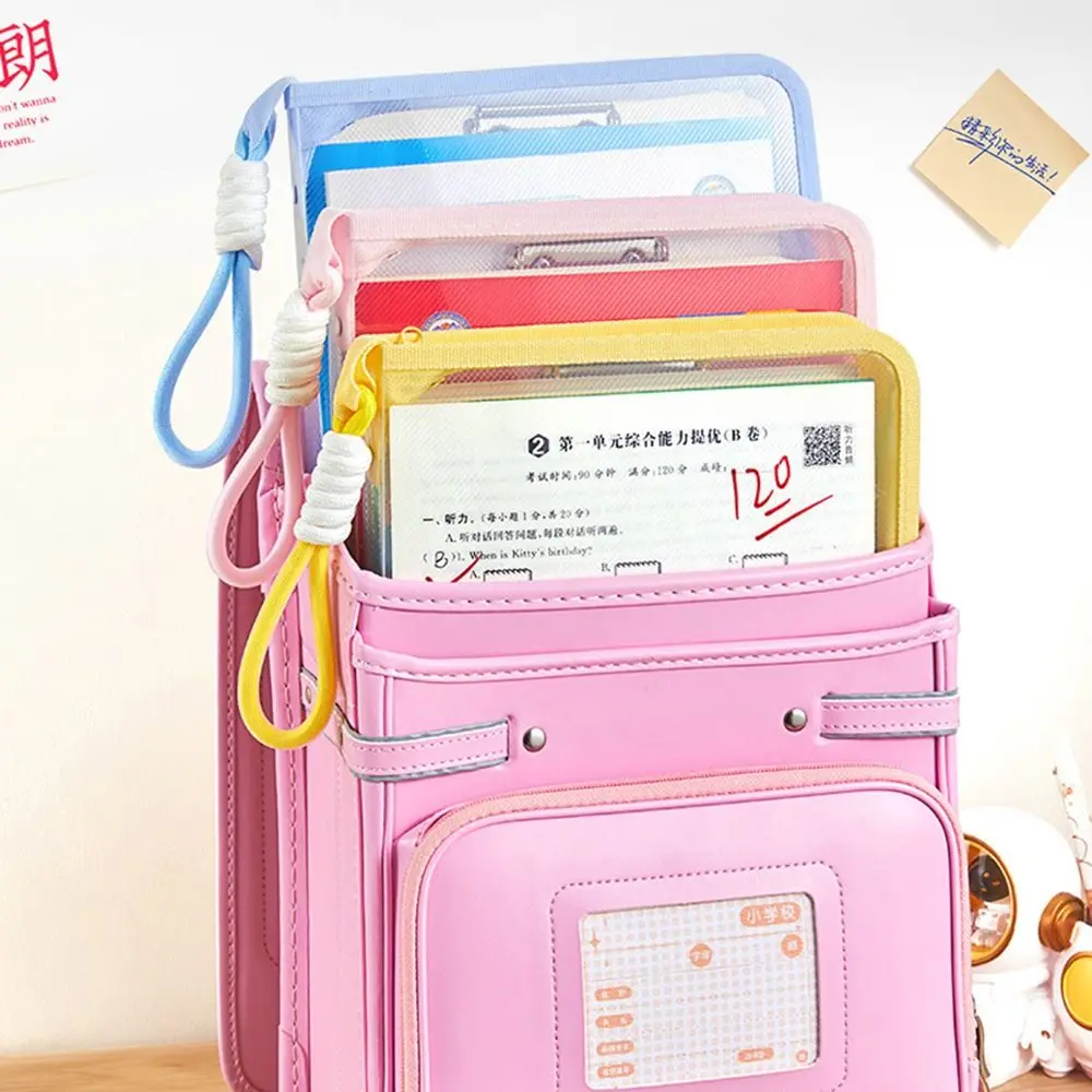 Multifunctional Test Paper Storage Bag Built-in Clip Board Morandi Color Transparent File Bag Large Capacity Thickened