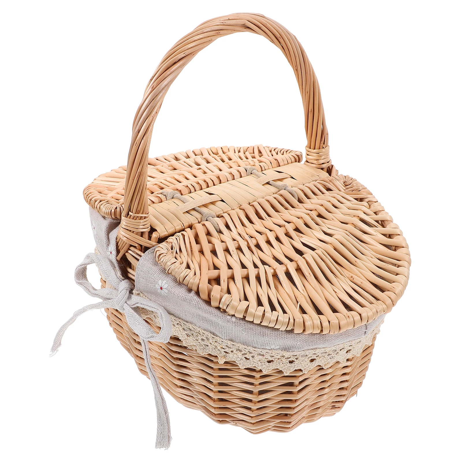 

Rattan Storage Basket Large Picnic Cooler Backpack Scalloped Cotton Linen Collapsible Wicker Basket Foldable Lightweight Storage
