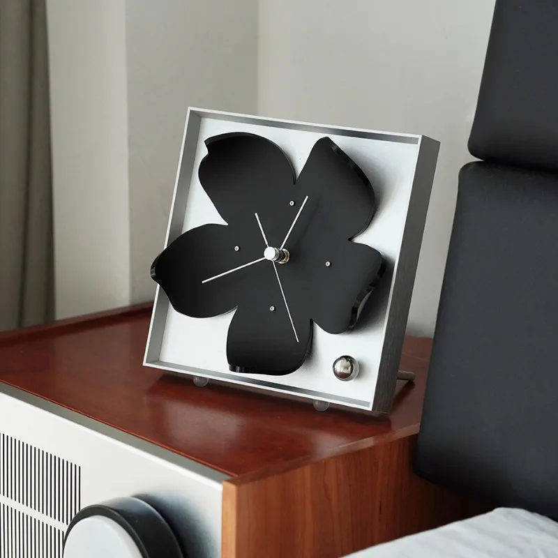 Nordic Minimalist Wall Clock Black Cherry Silent Timepiece Modern Geometric Flower Decor Contemporary Living Room Table Clocks - Image 5