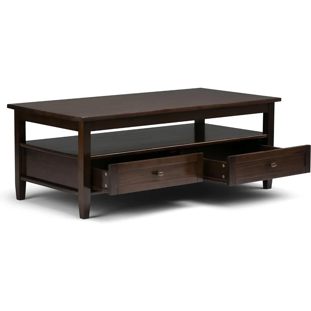 Mesa de café retangular para sala de estar mesa de madeira maciça marrom, estilo moderno, 48 polegadas