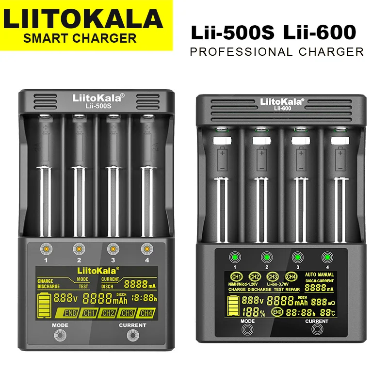 LiitoKala Lii-600 Lii-500S LCD Battery Charger For 3.7V 18650 18350 21700 26700 26650 1.2V AA AAA NiMH Lithium-Battery Charger