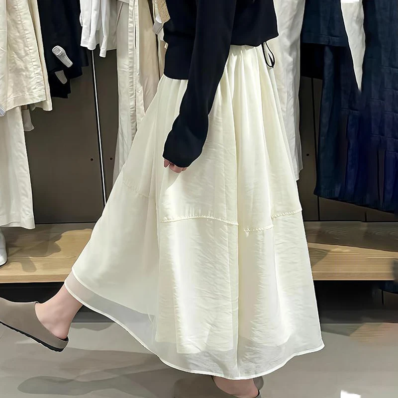

Solid Color Fairy Tulle Long Skirts Plus Size Hip-Covering Stacked Skirt Summer Casual Aesthetic Streetwear Midi Skirts Ladies