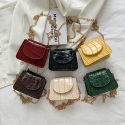 Bolso de hombro de cuero PU con patrón de piedra para mujer, Mini bolso cuadrado individual con broche de cadena de diseñador de tendencia, monedero