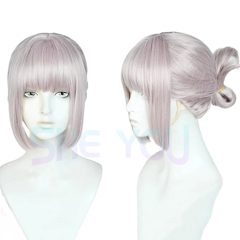 

FGO Oberon Cosplay Wig Grey Pink Bun Heat Resistant Hair Game Fate Grand Order Pretender Adult Halloween Role Play Headwear