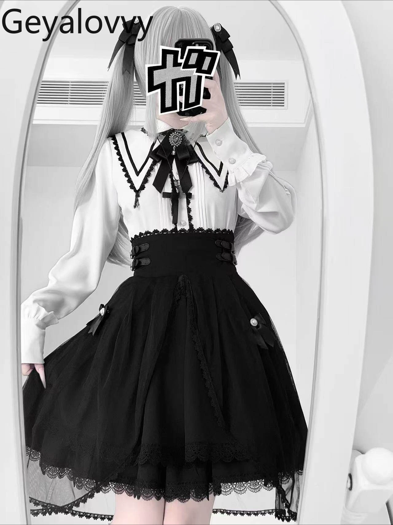 

Original Mass-Produced Japanese-Style Doll Collar Long-Sleeve Ruffle Shirt and High-Waisted Short Skirt Suit Two-Piece Set