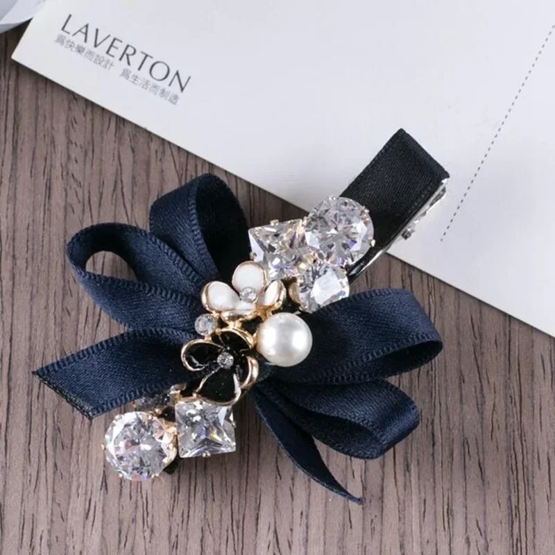 High-grade Adult Korean Luxury Crystal Rhinestone Flower Hairpins Ribbon Bow Clip Hair Clips for Girls Women Accessories Jewelry