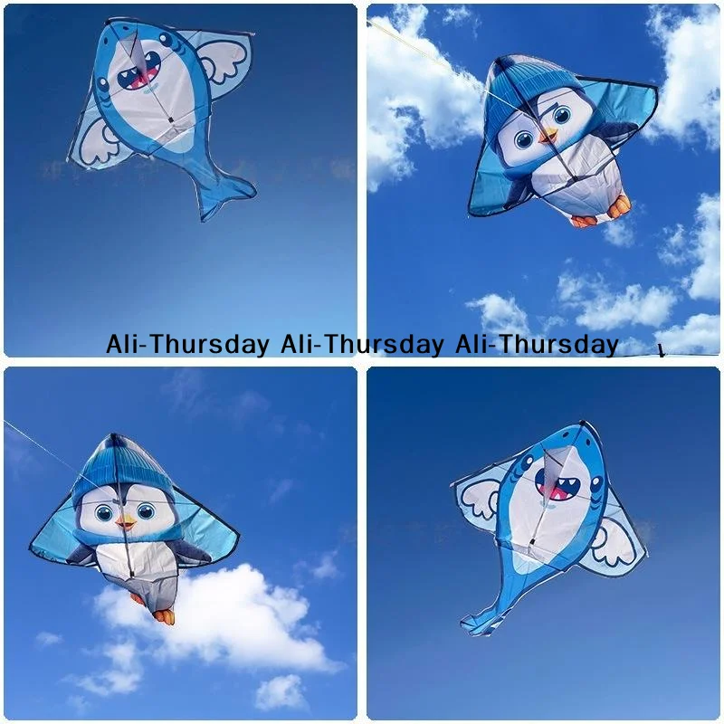 

TH 1Pcs New Shark Bee Penguin Cartoon Children's Novice Beginner Kites Flying Outdoor Toys For Kids Animals Nylon Fabric Kite