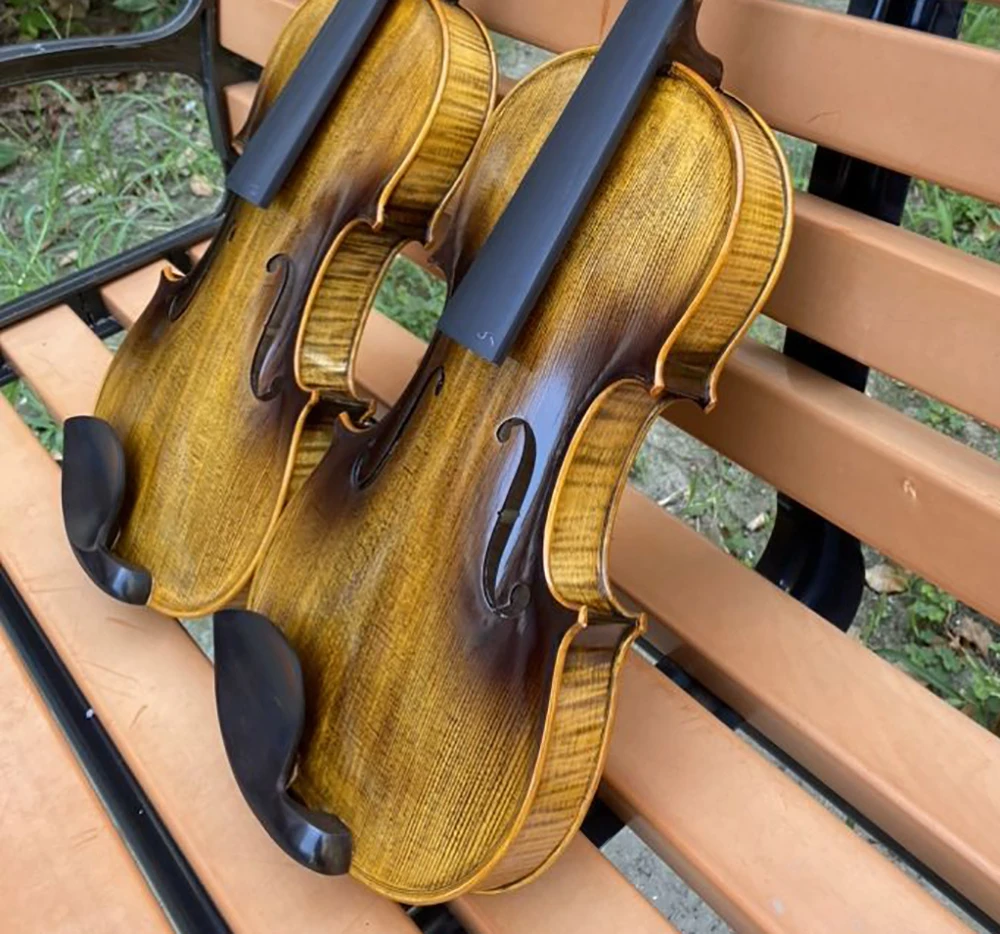 Violino Beethoven esculpido à mão 4/4 Stradivarius 1716 Flame Maple violino Profissional Violino com estojo