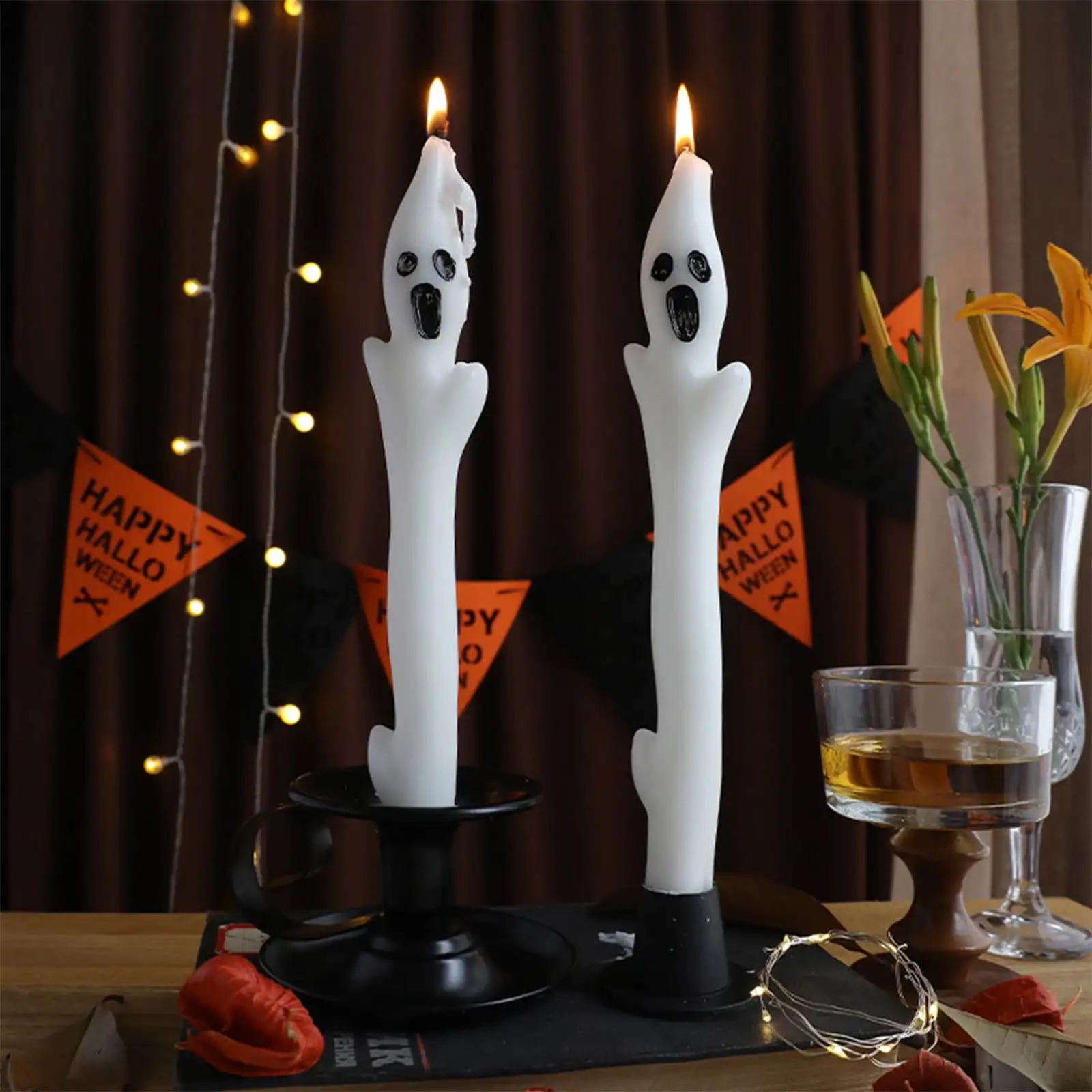 شموع مستدقة طويلة للهالوين - شموع طقوسية مقاس 12 بوصة مع صور ظلية فانتوم عائمة، قطعة مركزية للمذبح المخيف