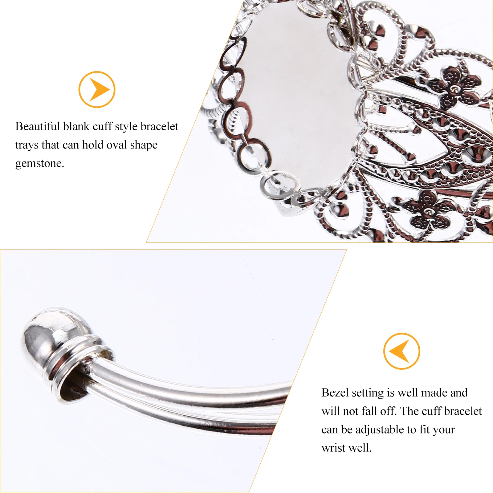 

5pcs Adjustable Oval Gemstone Bezel Bangle Bezel Cuff Bracelets Blank Oval Bangle For Diy Jewelry Making Handicraft Gift