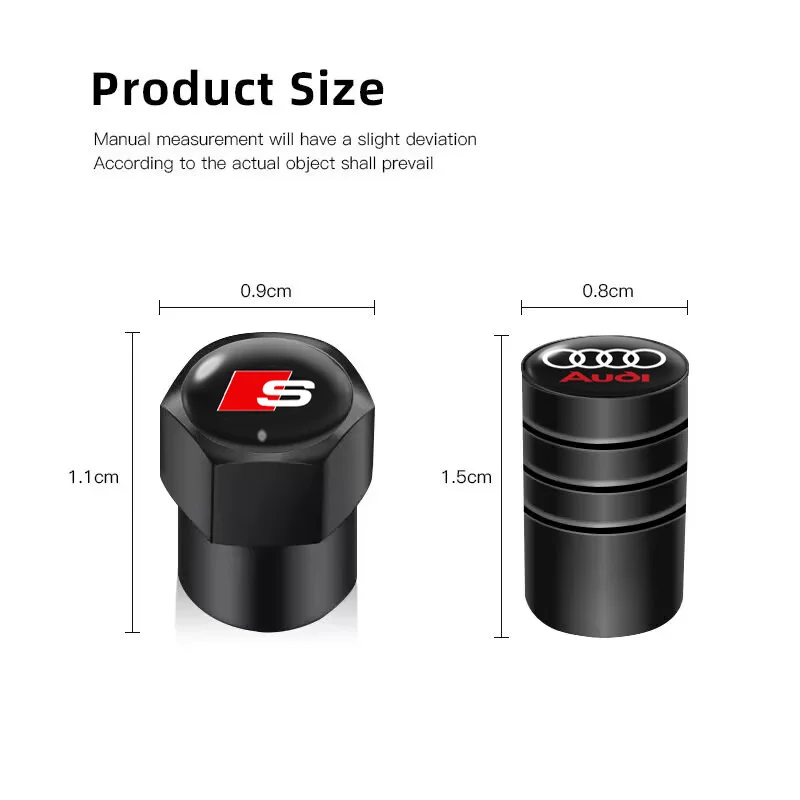 4PCS Metal Car Wheel Tire Valve Air Stem Cap For Audi RS Sport Sline TT A5 A7 A8 Q1 Q2 Q3 B8 8P B9 8V B6 S3 S4 S5 RS3 RS4 RS5