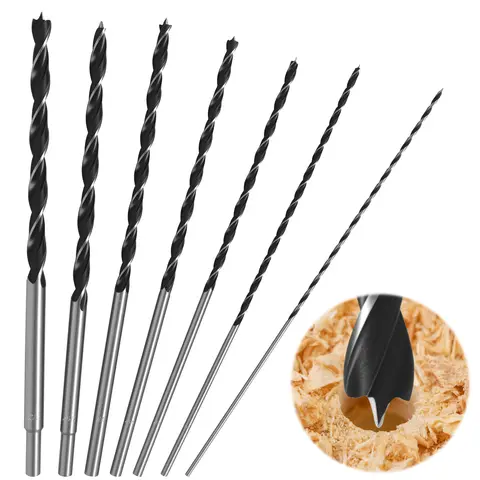7PCS Brad Point Drill Bit Set Extra Long 300mm Center Locator Twist High Speed Steel Woodworking for Hardwood Plywood Plastic