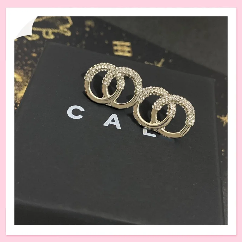 

New Light Luxury Rhinestone Double Earrings High-end Temperament Celebrity Style Versatile Personality Fashion Earrings Women