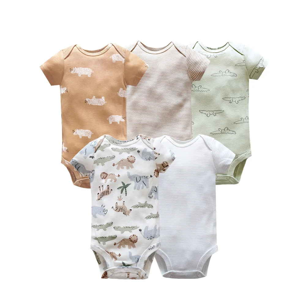 5-Pack Newborn Baby Bodysuit Set Cotton Short Sleeve Onesies Infant Unisex Cartoon Animals Jumpsuit Summer Clothes 0-24M