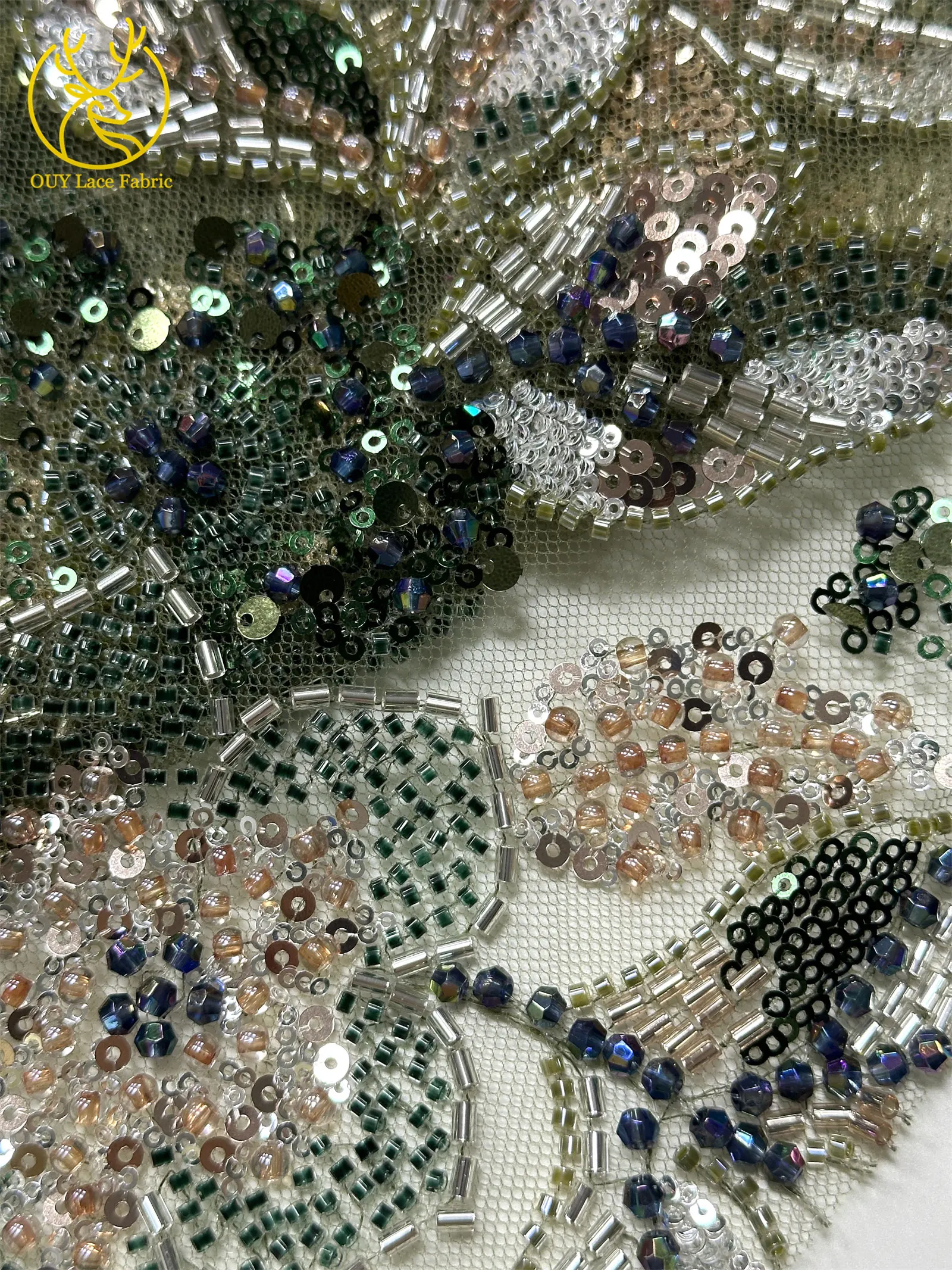 Grüner, luxuriöser, schwerer Perlenstoff 2026, hochwertiger afrikanischer Pailletten-Mesh-Spitzenstoff, geeignet für Damen-Hochzeitsfeiern – Detail 17