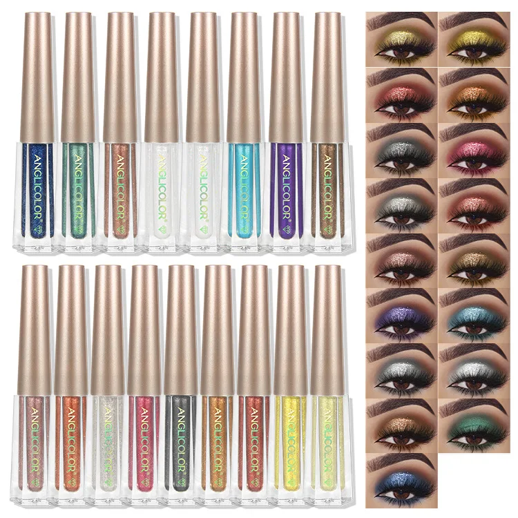 Eye Shadow Pearlescent Diamond Eye Shadow Liquid 17-color Sequins MakeUp Smooth Mini Fine Brush Eyeliner Shine And Head