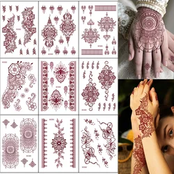 Waterproof Brown Henna Tattoo Sticker for Women Temporary Flower Fake Tattoo for Hand Wedding Party Festival Body Art Decoration