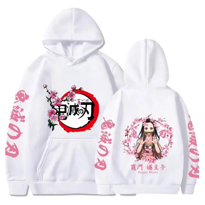 Hoodies com estampa gráfica Kamado Nezuko feminino, moletons Demon Slayer, streetwear casual, pulôveres Harajuku Casal, Tops