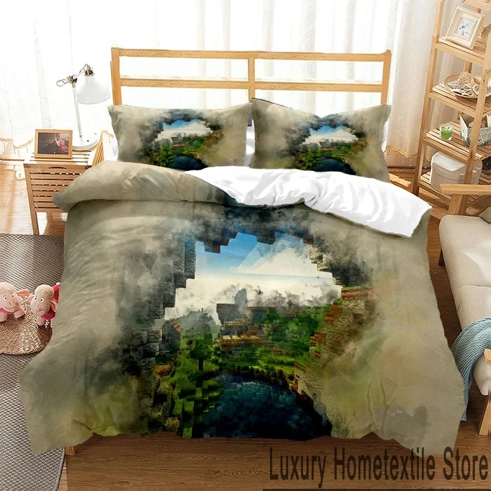 

3D Mine Sandbox Games Duvet Cover Cartoon Bedding sets Soft Quilt Cover and Pillowcases for Teens Kids SingleDoubleQueenKing