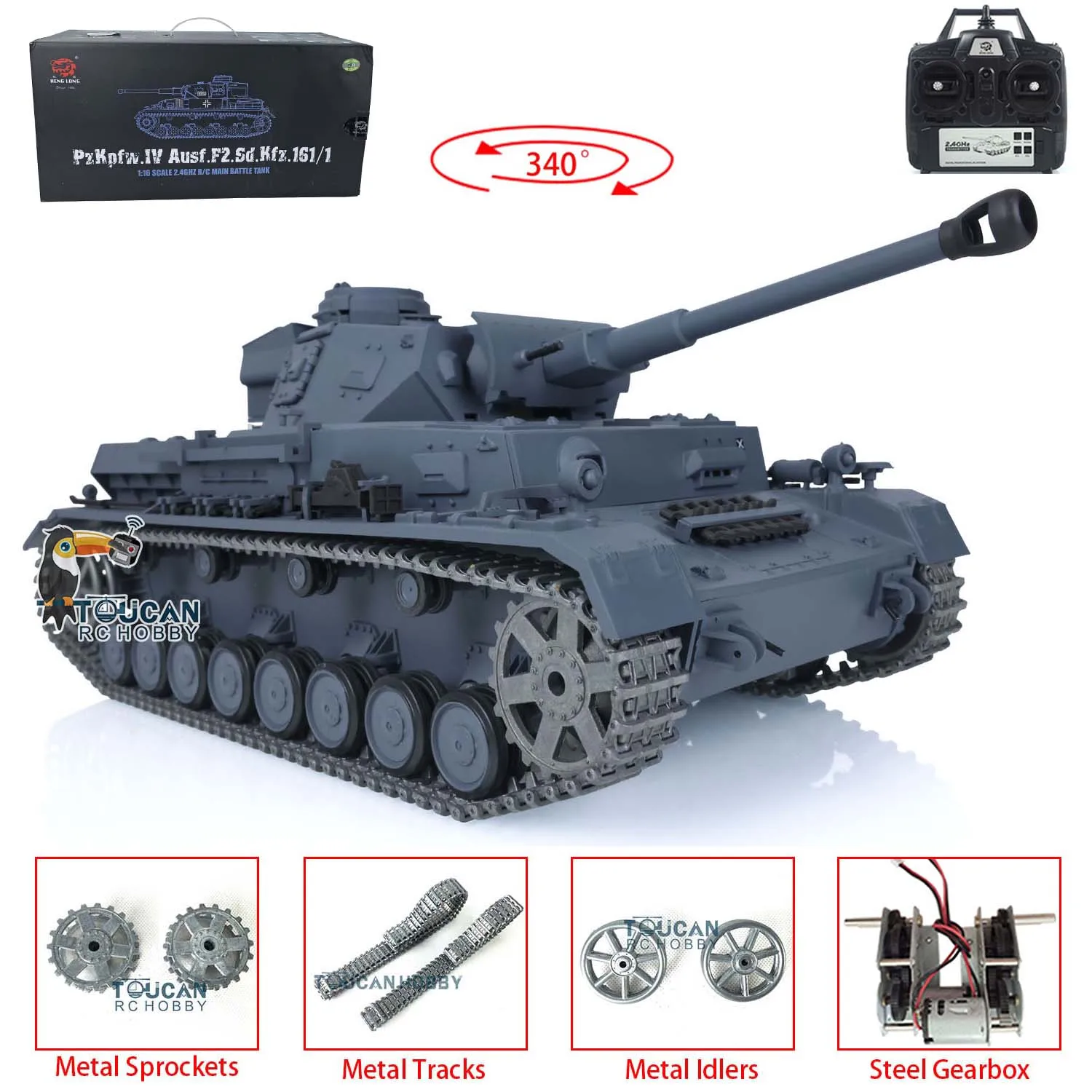 Heng Long 1/16 7.0 German Panzer IV F2 Updated Version RC Tank 3859 3858 Metal Tracks BBs Armored Battle Vehicle Toys TH17398