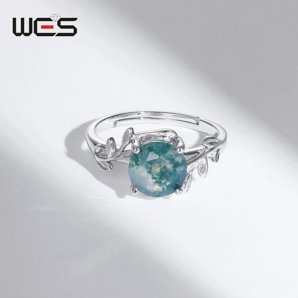 WES 925 Sterling Silver Natural Gemstone 8*8mm Moss Agate Jewelry Set for Women With Box Olive Branch Wholesale Wedding Gift