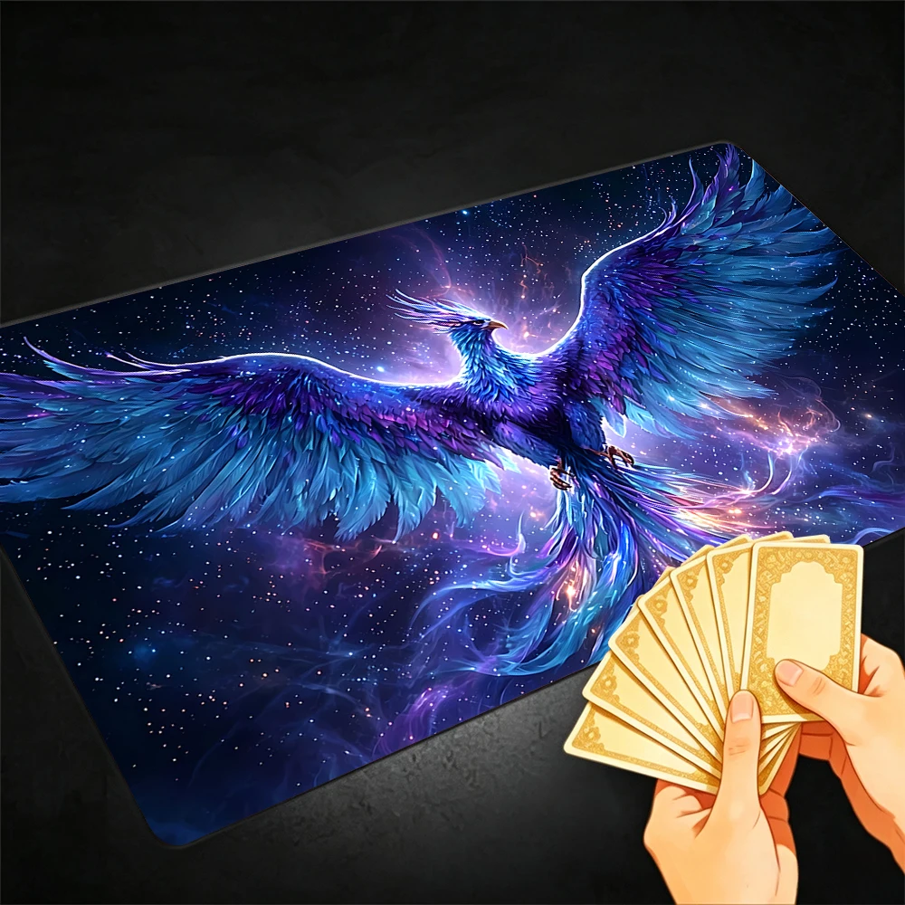 Fantasy Starry Sky Phoenix TCG Playmat Magic Playmat Gathering Gaming Mat Stitched Edge Anti-slip base 60X35cm Trading Card Game