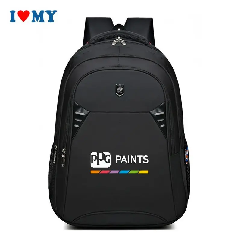 

Black Sport Backpack for Men Women, Custom Logo Printing School Travel Work Daypack, Large Capacity Rucksack for Daily Use.