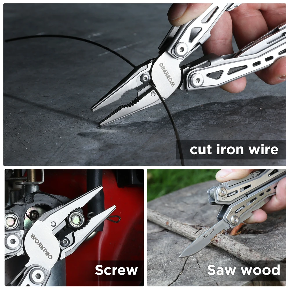 WORKPRO 16 IN 1 Multifunctional Folding Pliers Cutting Wire Screwing Sawing Wood Outdoor Home Portable Folding Pliers Home Tool