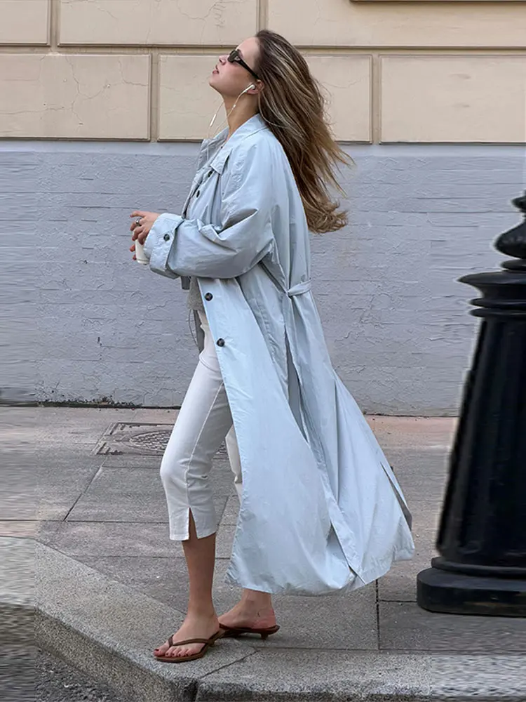 Damenjacken mit Revers, Einreihig mit Gürtel, Dünne Trenchcoats, Streetwear für Frauen, Langarm, Einfarbig, Lockerer Mantel, Neue Damen-Oberbekleidung – Detail 25