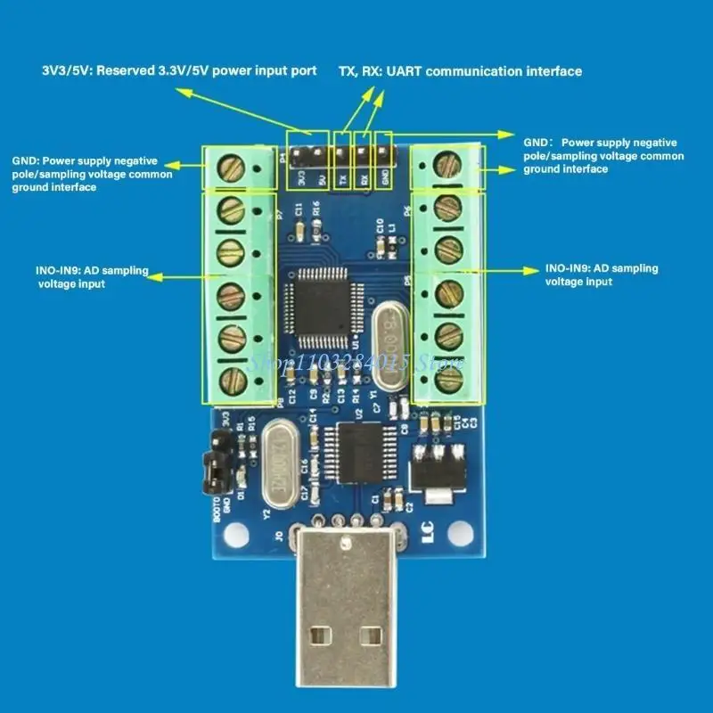 R6FF STM32 10 Channel Analog Digital Conversion Module with STM32F103C6T6 Chip and USB UART Communication