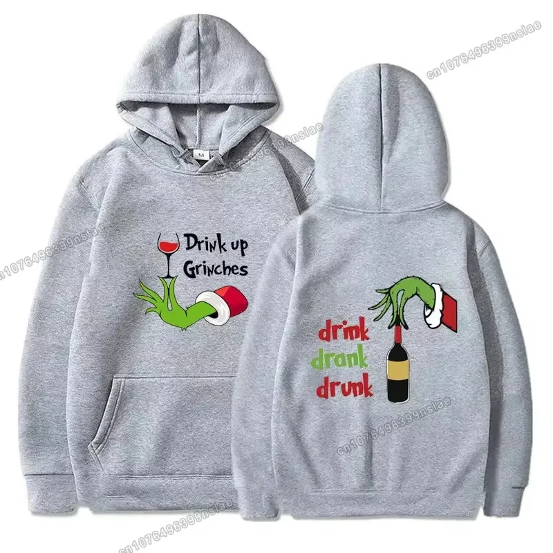 Winter Cotton Fleece Hoodie Merry Christmas Green Hairy Grinch Print Graphic Sweatshirt Party Warm High Quality Men Women Clothe