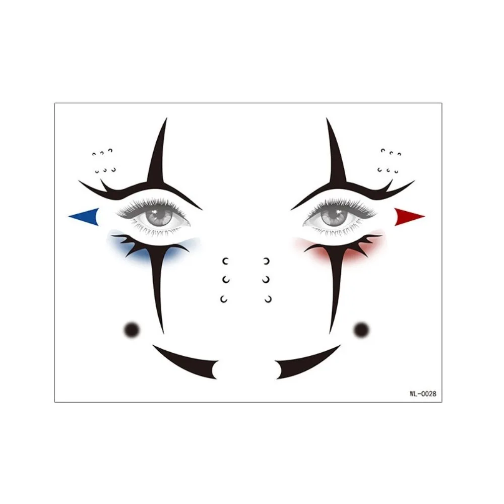 Make Up Joker Face Tattoo Sticker Face Art Waterproof Circus Clown Temporary Tattoo Long Lasting DIY Little Witch Face Sticker