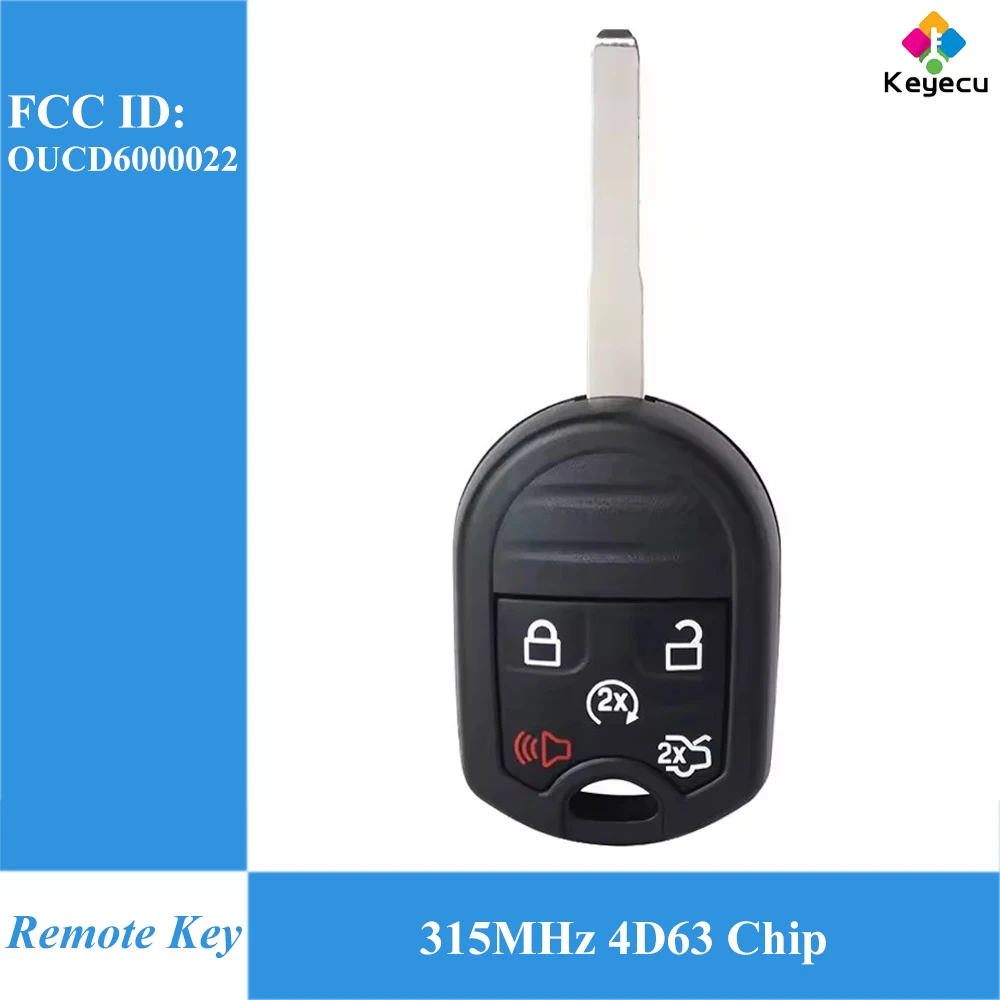 

KEYECU Remote Car Key With 5 Buttons 315MHz 4D63 Chip Fob for Ford Edge Escape Taurus X 2007 2008 2009 2010-2017 OUCD6000022
