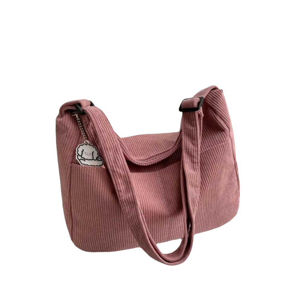 

Solid Color Corduroy Shoulder Bag Korean Style Large Capacity Crossbody Bag with Pendant Handheld Women Tote Bag All-match