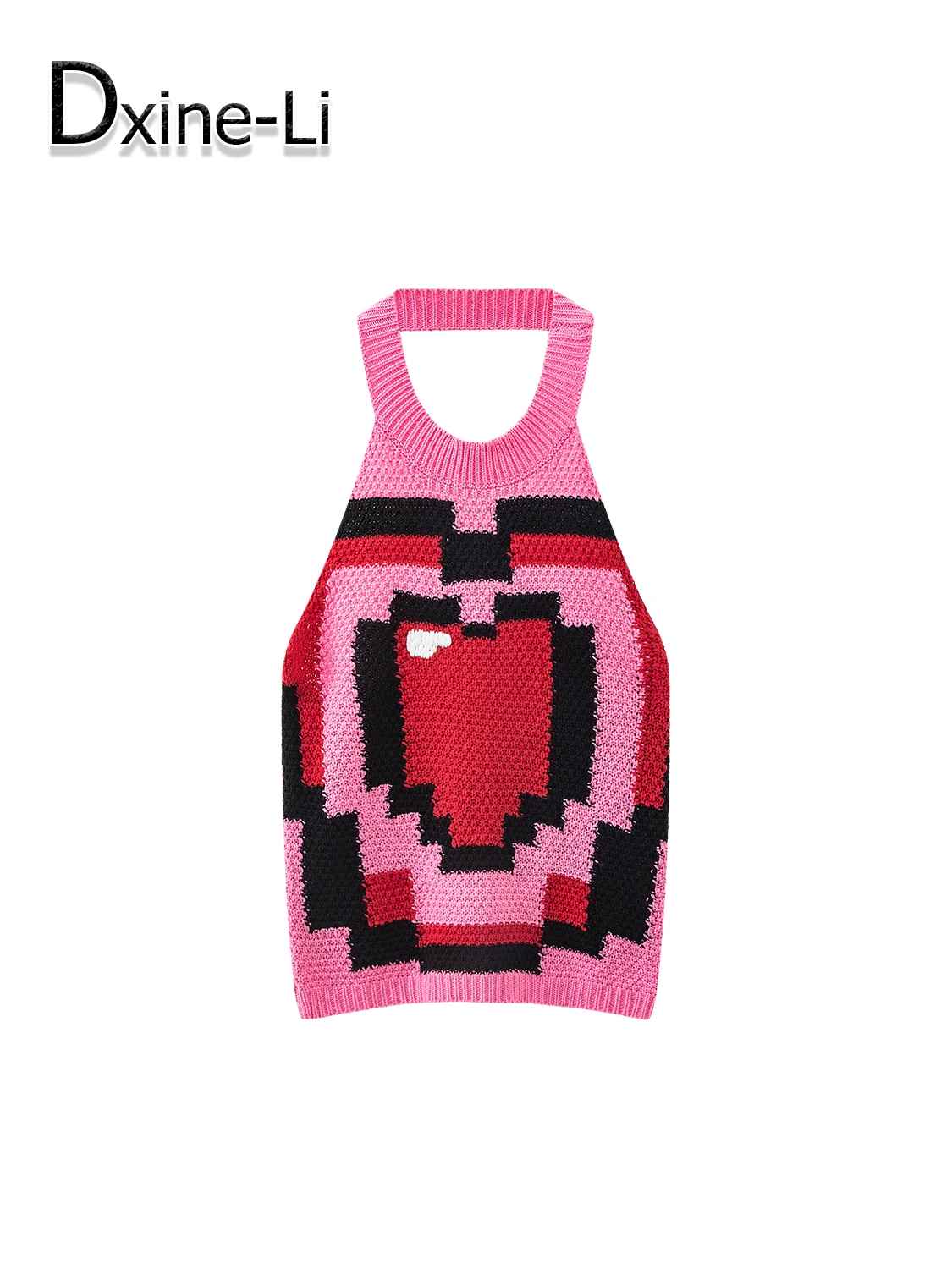 2024 Summer New Interior Tank Top Hanging Neck Knitted Short Love Strap Women's Sleeveless Tank Top