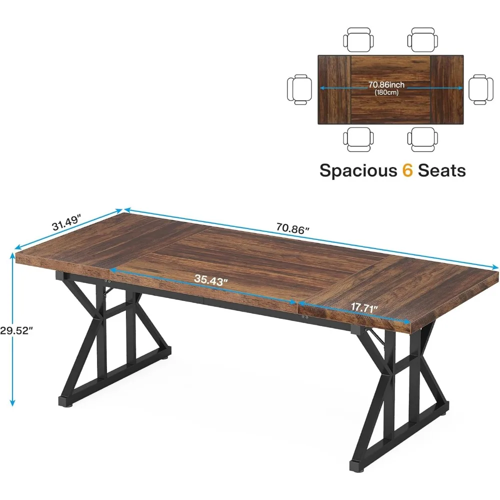 Conference Table6FT, 70.86 L x 31.49 W x 29.52 H Inches, Rectangle Meeting Room Table, Rustic Wood Seminar Table