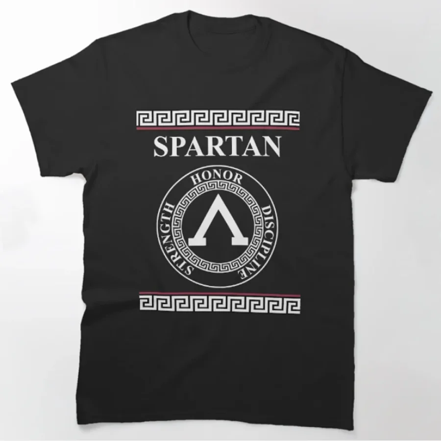 Ancient Greece Sparta Shield Symbol Spartan Warriors T-Shirt 100% Cotton O-Neck Short Sleeve Casual Mens T-shirt Size S-3XL