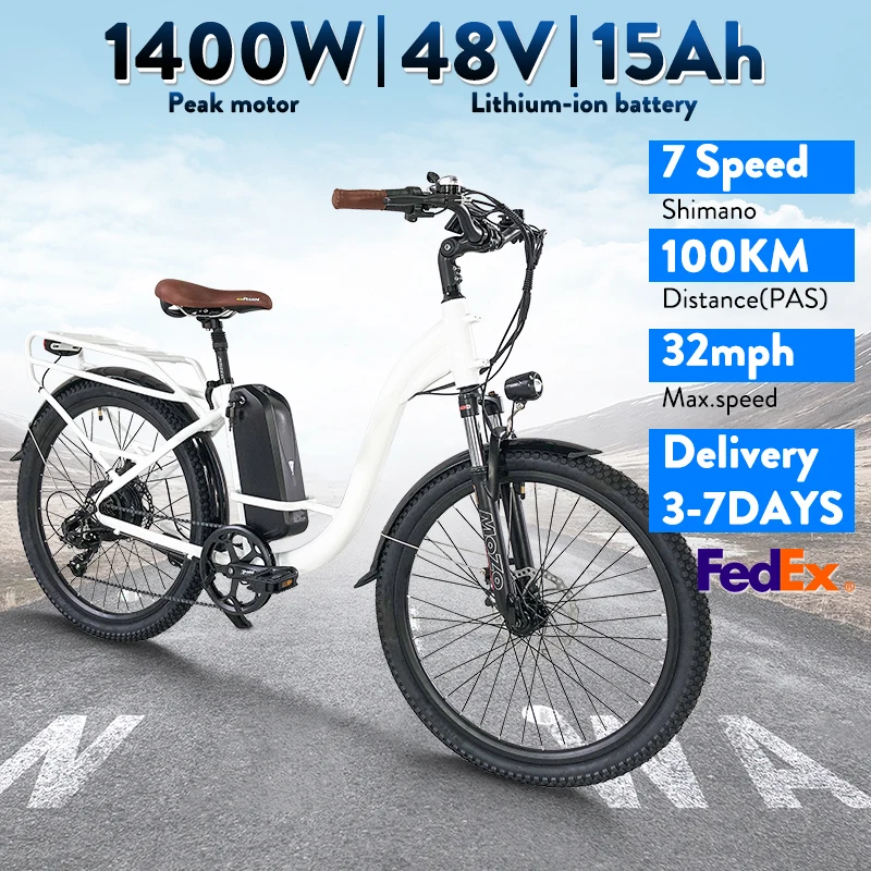 step-thru Electric Bike for Adults,  48V 15.6AH Li-ion Ebike, 26