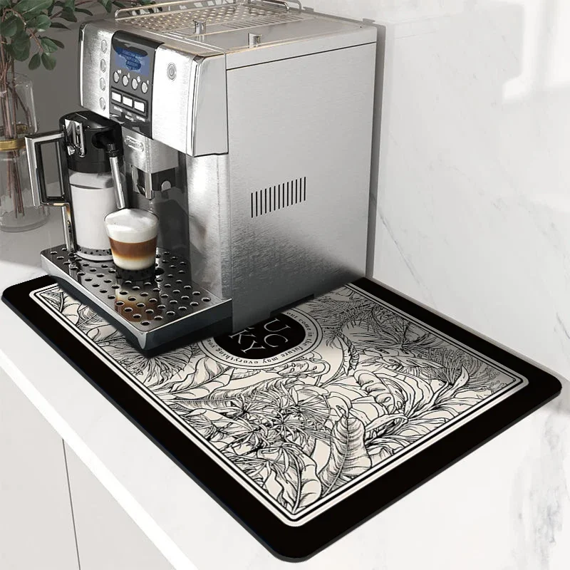 Absorbent Drain Mat Countertop Dry Mats Printed Coffee Machine Draining Pad Kitchen Table Tableware Placemats