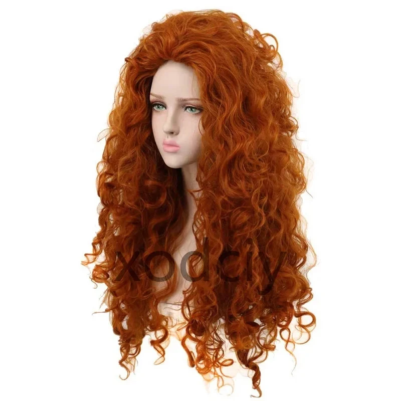 ADFF15DY20 Peluca de cosplay de la princesa valiente Merida Mei lida, resistente al calor, larga, rizada, de pelo sintético naranja + gorro para peluca 25【【【