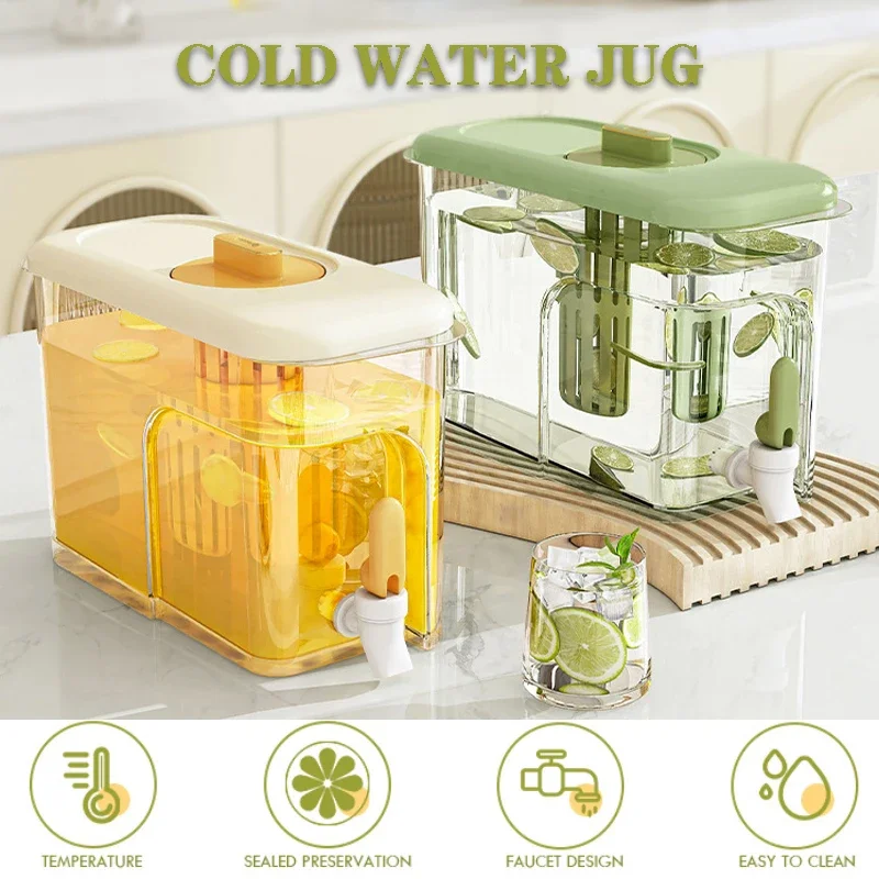 

4L Cold Water Bucket with Faucet Refrigerator Jug Dispenser Water Kettle Summer Fruit Juice Drink Container Fridge Pots Pitcher