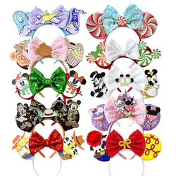 2024 Newest Mickey Minnie Ears Headband Christmas Festival Party Sequins Bow Kid Adult Hairband Women Girl Hair Accessories Gift
