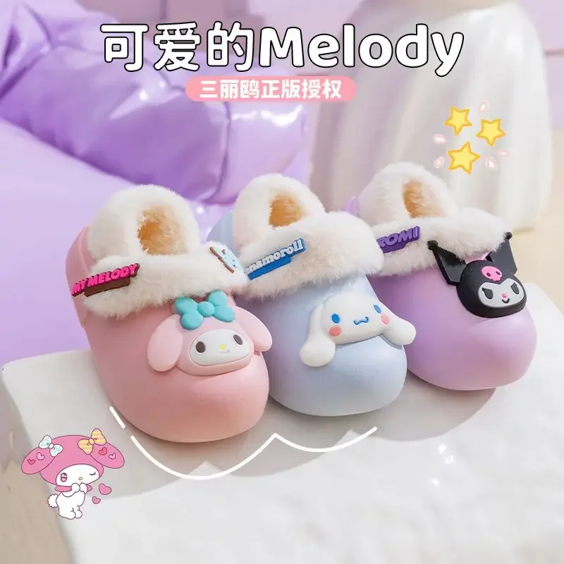 Sanrio Hello Kitty Cinnamoroll Anime anak-anak katun Kawaii indah sandal musim gugur musim dingin lucu dalam ruangan sepatu hangat Kuromi hadiah mainan