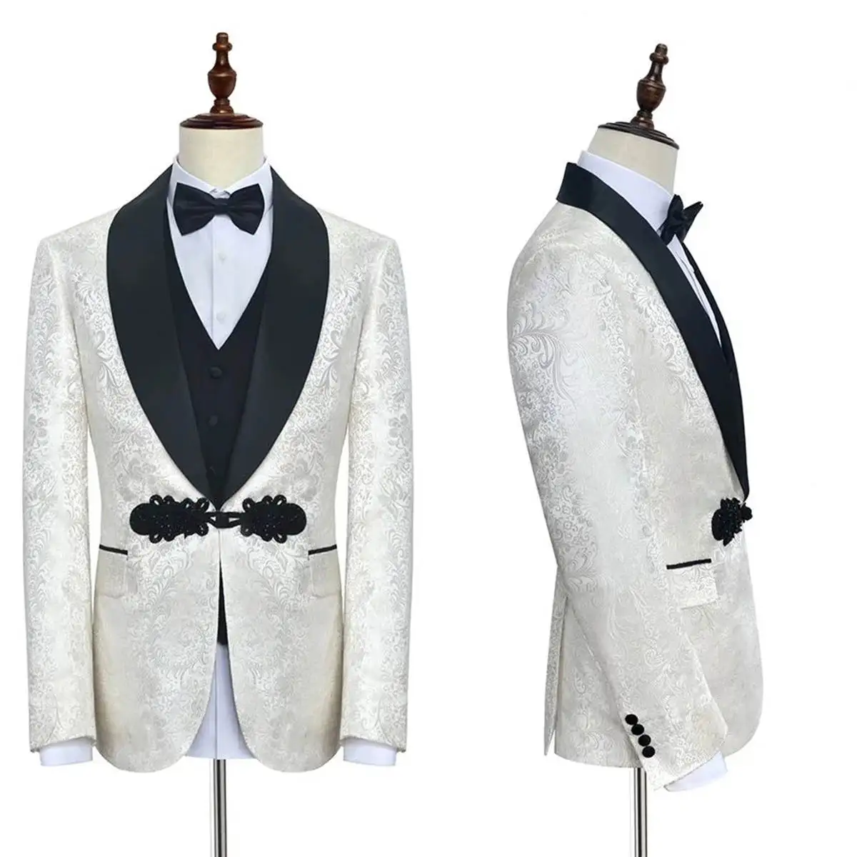 Formal Wedding Men Jacket Groom Tuxedos Shawl Lapel Pattern Blazer Custom Made Prom Male White Party Coat One Piece