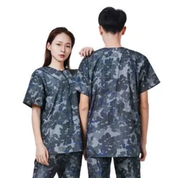 Pet Dog Grooming Work Clothes Pet Shop Waterproof Uniforms Anti Static Gown Non-stick Hair Hairdresser Robe Camouflage Set Y0520