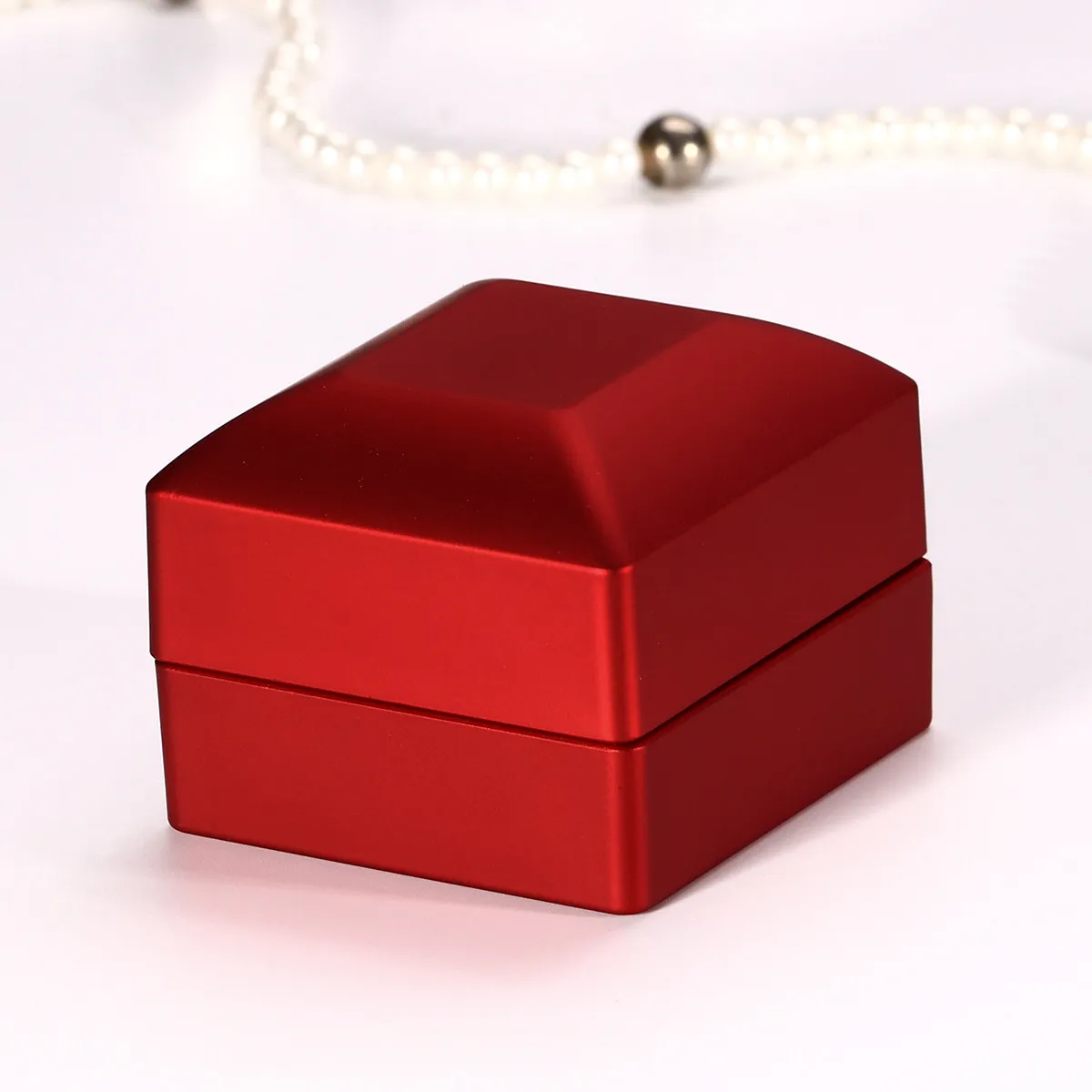 LED Lighted Ring Box Jewelry Display Case Gift Box for Wedding Engagement Anniversary Red Premium Rubber Build Easy Open Close