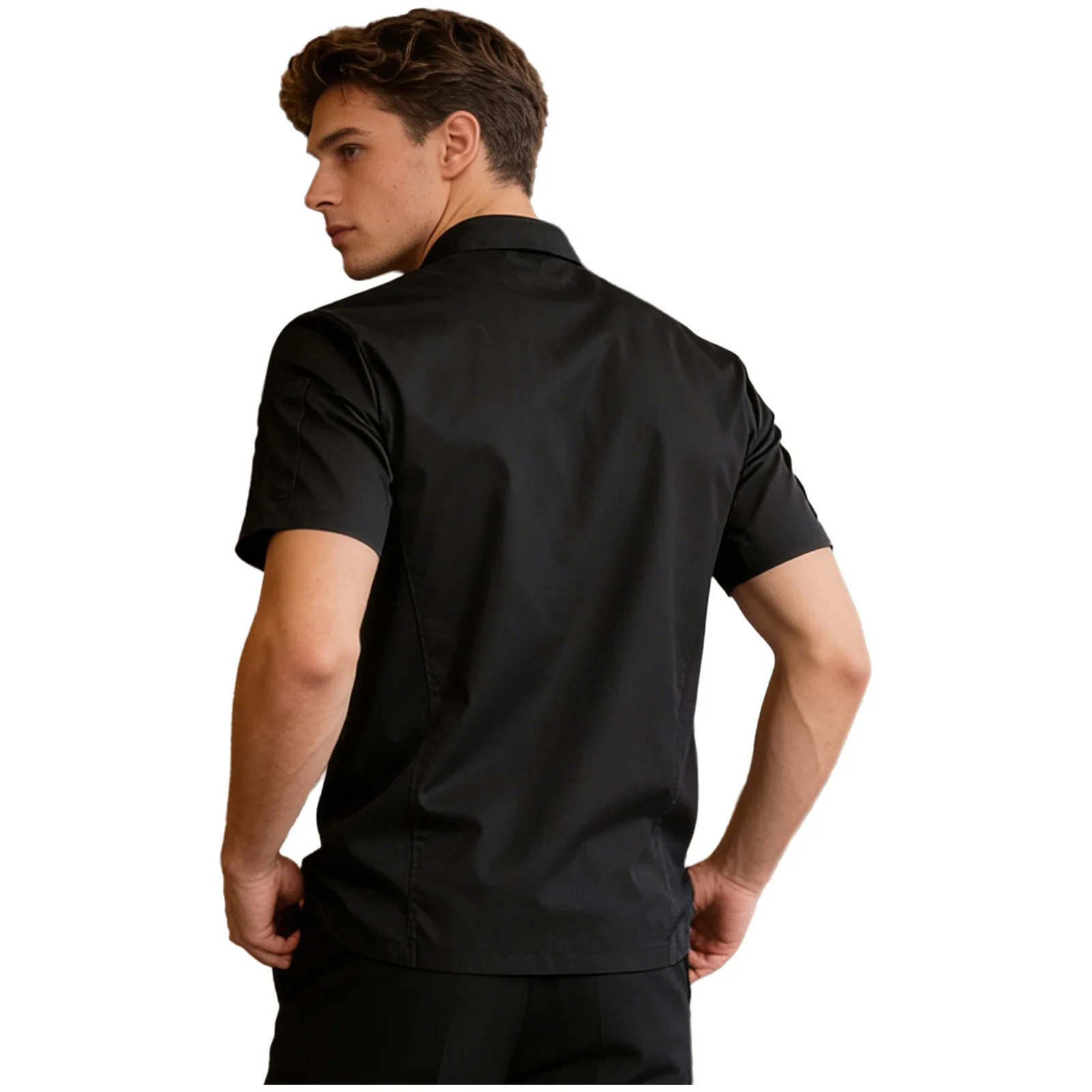 Mens Womens Short Sleeve Chef Coat Tops Stand Collar Solid Color Kitchen Uniform Cafe Bakery Western Restaurant Hotel Work Wear