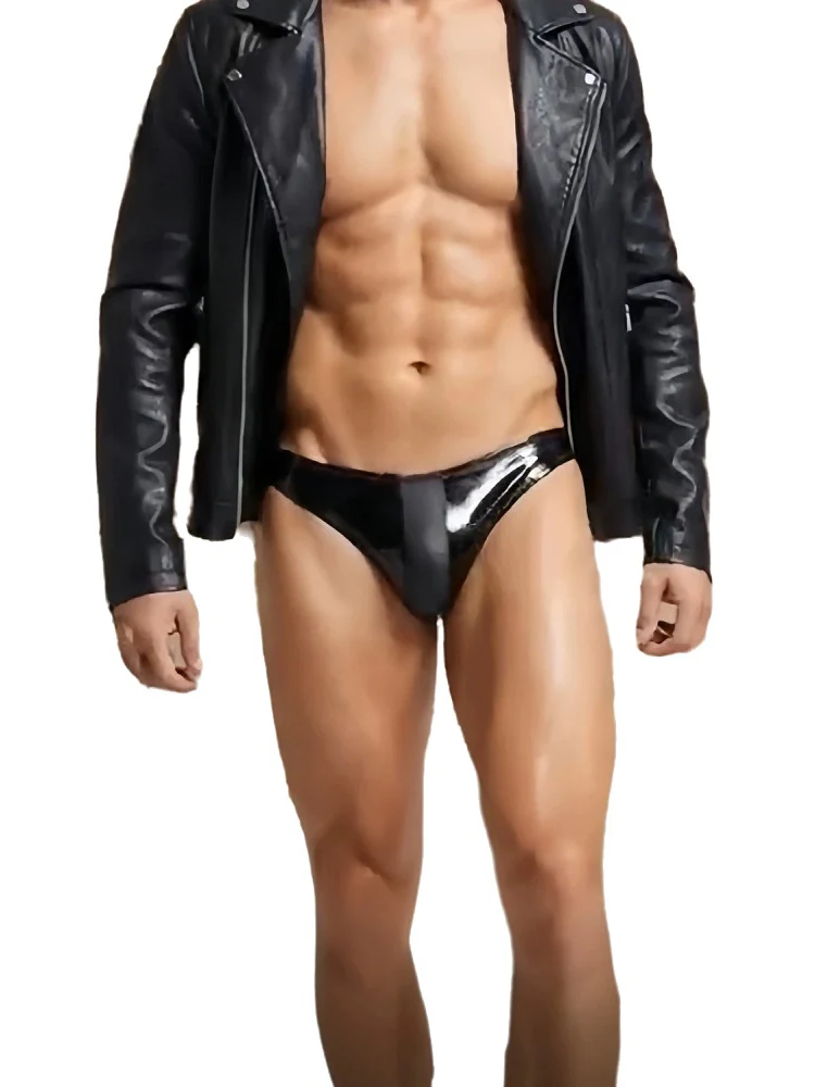 

S-XXL Shiny Matt Double Sided PU Leather Briefs Wet Look PVC Tanga Jockstrap Reversible Bikini Slips Panties Thongs G Strings