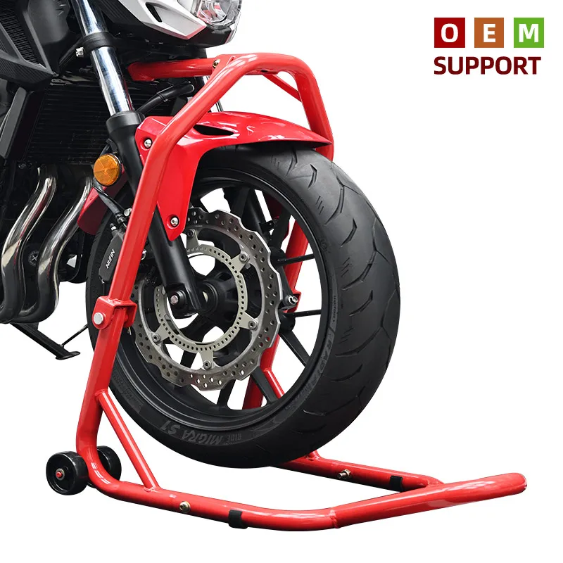 KARLION Universal Steel Motorcycle Front Lift Stand with Tire Removal Ramps CE Certified Light Duty (500kg)