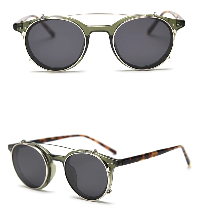 Kachawoo Polarisierte Clip-On-Sonnenbrille für Herren, TR90-Rahmen, Schwarz, Grün, Leopard, Retro, ovale Brille, Damen, UV400, abnehmbare Linse – Detail 7